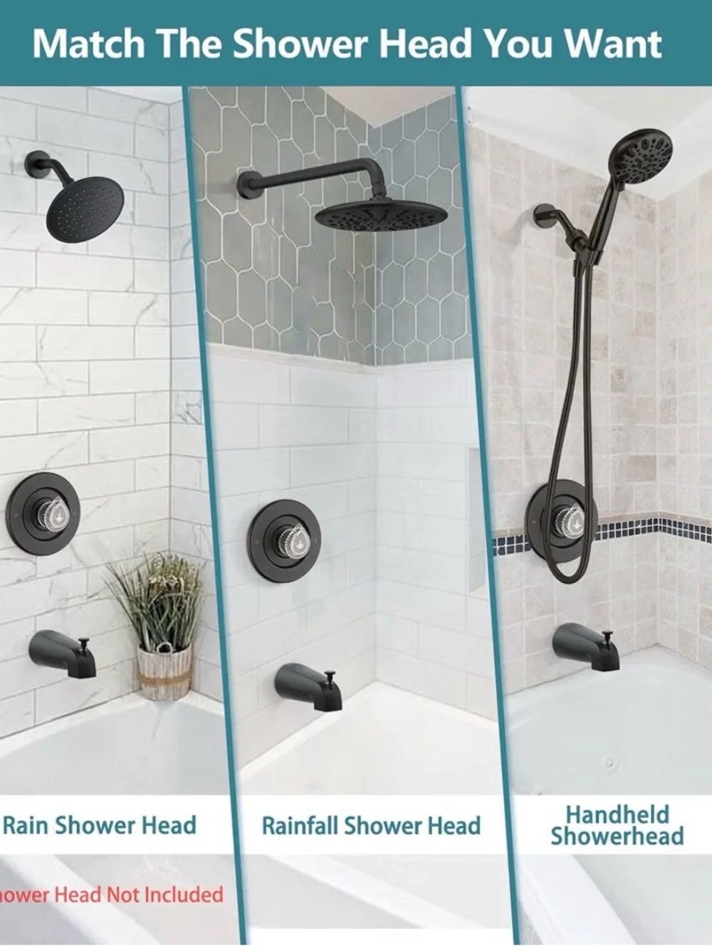Matte Black Shower Temperature Control Handle with Clear Acrylic Knob